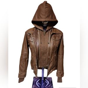 XS Brown Faux Leather LA Coalition Bomber Jacket